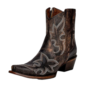 Corral CORRAL Women's Black/Brown Embroidery Western Zipper Ankle Boots (L5917) - $154.00 at GritrSports