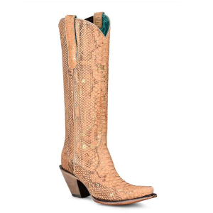 Corral CORRAL Women's Nude Full Python Tall Top Snip Toe Cowboy Boots (A4295-M-05) - $296.99 at GritrSports
