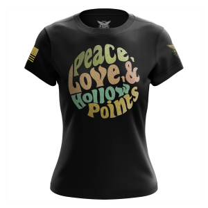 WE THE PEOPLE HOLSTERS Women's Peace Love Hollow Points Short Sleeve Shirt (CREWF-K_0143-D-FL)