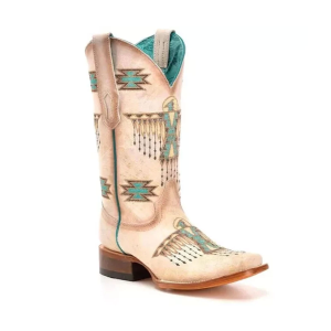 Corral CORRAL Women's White-Turquoise Embroidery Square Toe Western Boots (Z5219) - $229.00 at GritrSports