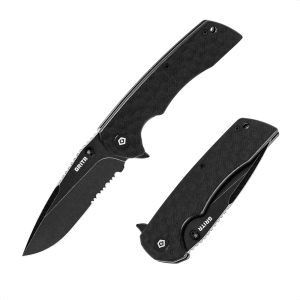GRITR Stealth Folding Pocket Knife w/ 3.5" D2 Steel Blade, G10 Scales, Black - Gritr