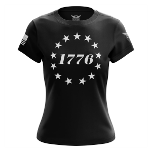 WE THE PEOPLE HOLSTERS Women's 1776 Betsy Ross Flag Black Short Sleeve Shirt (CREWF-K_0074-W-FL)