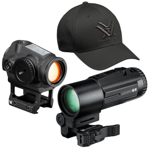 VORTEX SPARC Solar 2 MOA Red Dot Sight w/ Micro 6X Magnifier & Men's Flexfit Cap (SPC-404+V6XM+120-66-CHRLXL)