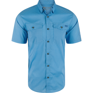 DRAKE Mens Frat Gingham Check Button-Down Marina Blue Tonal SS Shirt (DS2265-MBT)