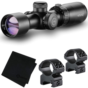 HAWKE XB1 1.5-5x32 IR Crossbow Scope w/ Illuminated XB1 SR Reticle and Match Mount 1in Medium Weaver Scope Rings and GRITR Microfibre (12221+22113+GRIT-MF)
