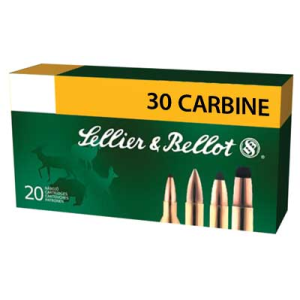SELLIER & BELLOT 30 Carbine 110 Grain FMJ Ammo, 50 Round Box (SB30A)