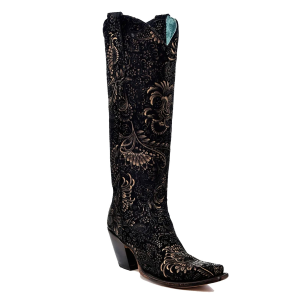 Corral CORRAL Women's Gold Stamped Floral Black Suede Snip Toe Cowboy Boots (A4481) - $248.00 at GritrSports