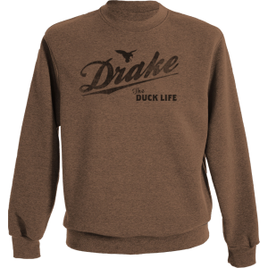 DRAKE Men's Drake Life Golden Pecan Dark Heather Graphic Crew Sweatshirt (DS1648-GPD)