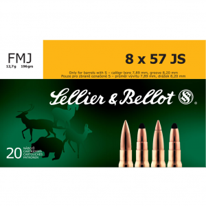 SELLIER & BELLOT 8x57mmJS 196 Grain FMJ Ammo, 20 Round Box (SB857JSA)