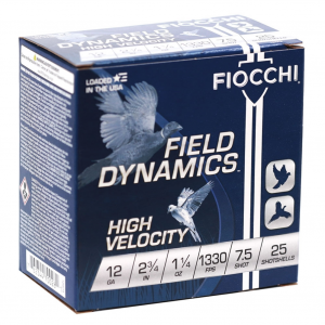 FIOCCHI Field Dynamics Hi Velocity 12Ga 2.75in #7.5 Lead 25rd/Box Shotshell (12HV75)