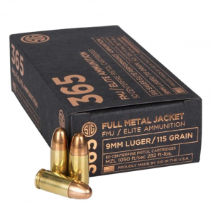 SIG SAUER 365 Elite Performance 9mm 115Gr FMJ 50Rd/Box Handgun Ammo (E9MMB1-365-50-A)