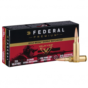 FEDERAL Gold Medal 224 Valkyrie 90Gr Boat-Tail Hollow Point Rifle Ammo (GM224VLK1)