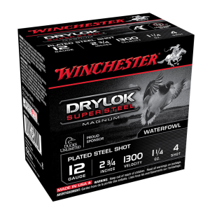 Winchester Ammo WINCHESTER DryLok Super Steel 12Ga 1-1/4oz 2.75in #4 25rd Box Shotshells (XSM124) - $36.85 at GritrSports