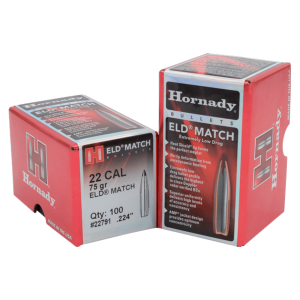 HORNADY 22 Cal .224 75Gr ELD Match 100Rd Box Bullets (22791)