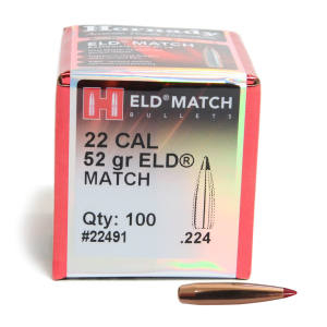 HORNADY ELD Match 22 Cal .224 52Gr 100 Per Box Bullets (22491)