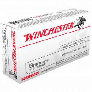 WINCHESTER USA 9mm 115Gr Jacketed Hollow Point 50rd Box Bullets (USA9JHP)