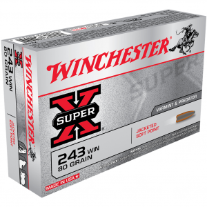 WINCHESTER Super-X 243 Win 80Gr Jacketed Soft Point 20rd Box Rifle Bullets (X2431)