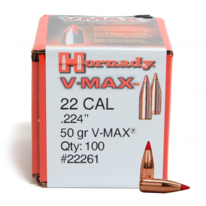 HORNADY V-Max 22 Cal .224 50Gr 100 Per Box Bullets (22261)
