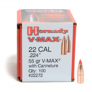HORNADY V-Max 22 Cal .224 55Gr With Cannelure 100 Per Box Bullets (22271)