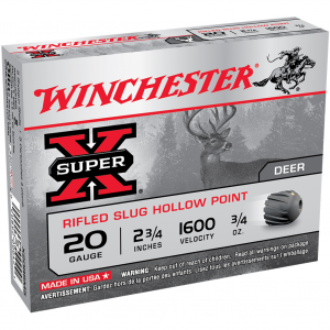 WINCHESTER Super-X 20Ga 2.75in 3/4 oz Slug 5rd Box Shotgun Shells (X20RSM5)