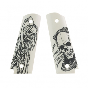 HOGUE 1911 Government Scrimshaw Polymer Ivory Grim Reaper Bust and Body Grip Panels (45026)