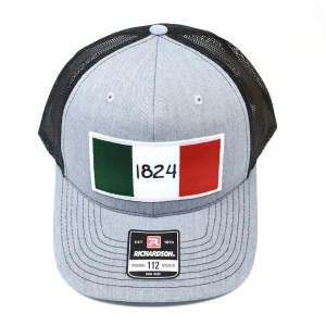 WEBY Richardson 112 Charcoal Grey/Black OSFA Trucker Hat with the Historic 1824 Flag of the Alamo (HAT-112-CHAR/BLK-1824)