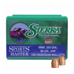 SIERRA Sports Master 9mm 90Gr JHP 100/Box Handgun Bullets (8100)