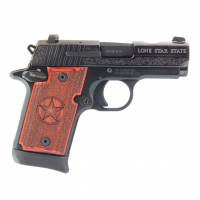 SIG SAUER P938 Texas Engraved Silver 9mm Luger 3in 6/7rd SAO Pistol with Redwood Grip and Night Sights (9389TXSAMBI)