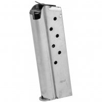 Ed Brown Magazine, 9MM, 8 Rounds, Fits 1911 Officer's Model, Includes 1 Thick and 1 Thin Base Pad, Stainless, Silver 849-OF