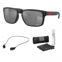 OAKLEY Holbrook Kansas Matte Black/Prizm Black Sunglasses with Lens Cleaning Kit & Large Black Leash Kit (OO9102M5+07+103)
