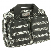 GPS Tactical Quad Pistol Range Bag, Gray Digital Camo, Soft, Holds Up To 6 Pistols Utilizing 2 RemovablePadded Pouches, 8 Backside Magazine Storage Pouches, MOLLE Webbing for Adding Accessories, Twin Front Ammo Storage Pouches GPS-T1315PCGD