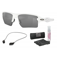 OAKLEY Flak 2.0 XL Polished White/PRIZM Black Polarized Sunglasses with Lens Cleaning Kit & Leash Kit Large Black (OO918876+07+103)