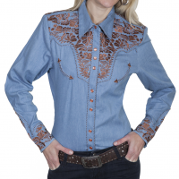 SCULLY Womens Western Apparel Blue Long Sleeve Shirt (PL-654-BLU)