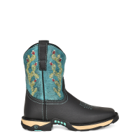 CORRAL Ladies Farm and Ranch Square Toe Black Hydro Resist/Turquiose Top Cactus Boots (W5004)