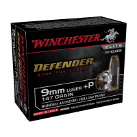 WINCHESTER AMMO Defender 9mm Luger +P 147gr Bonded Jacketed Hollow Point 20rd/Box Handgun Ammo (S9MMPDB2)
