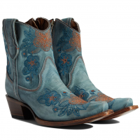 CORRAL Women's Blue Jean Flowered Embroidery Ankle Boots (L5874-M-05)