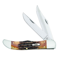 CASE XX Folding Hunter 6.5 BoneStag 2-Blade Pocket Knife with Leather Sheath (03574)