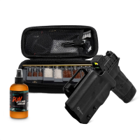 GRITR OWB Kydex Left Hand Holster for Smith & Wesson M&P Shield EZ 9/380 w/ Multi-Caliber Firearm Cleaning Kit & Gun CLP