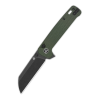 QSP Penguin Button Lock 3.06in Black Stonewashed Green Pocket Knife (QS130BL-C2)