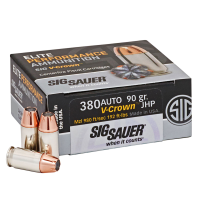 SIG SAUER Elite V-Crown 380 Auto 90Gr JHP 50/Box Ammo (E380A1-50)