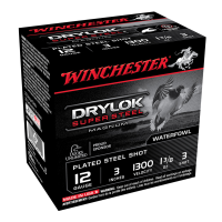WINCHESTER AMMO DryLok Super Steel 12Ga 3in 3-Shot Magnum Plated 25/250 Shotgun Shells (XSM1233)