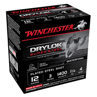 WINCHESTER AMMO DryLok Super Steel 12Ga 3in 4-Shot Magnum Plated 25/250 Shotgun Shells (XSV1234)