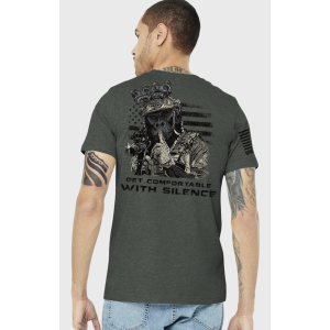 Get Comfortable with Silence Nine Line T-Shirt (Size: Small, Color: Grey)