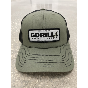 Gorilla Ammunition Woven Label Trucker Hat (Color: Loden, Black Mesh)