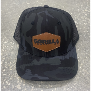 Gorilla Ammunition Camo Leather Patch Trucker Hat (Color: Dark Multicam, Black)