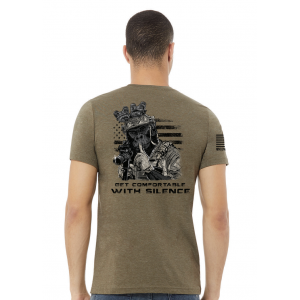 Get Comfortable with Silence Nine Line T-Shirt (Size: Medium, Color: Olive)
