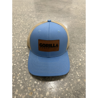 Gorilla Ammunition Leather Patch Trucker Hat (Color: Colombia Blue, Khaki)