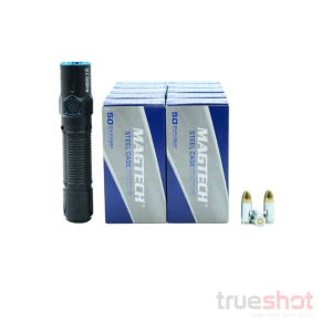 Cci|Magtech|Maxxtech|Olight BUNDLE DEAL: Black Olight Warrior 3S High Beam Tactical Flashlight and 500 Rounds of Ammo - Magtech 9mm 115 Grain Steel - $209.70 at True Shot Ammo