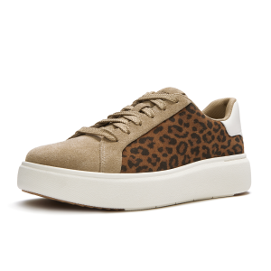 FITFLOP Rtg Suede Leopard Lace Up Trainers, Color: Cappuccino