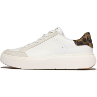 FITFLOP Women's RTG Leopard-Backtab Leather/Suede Urban White/Chocolate Mix Sneakers